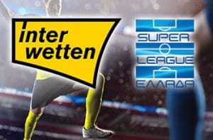 Il logo di Interwetten e il logo della Super League Grecia