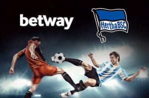 I loghi di Betway ed Hertha Berlino e due calciatori in azione