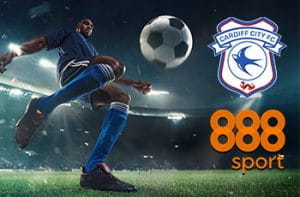 I loghi di 888sport e Cardiff City e un calciatore in azione