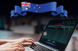 La bandiera dell‘Australia e un tablet che naviga su un sito di scommesse