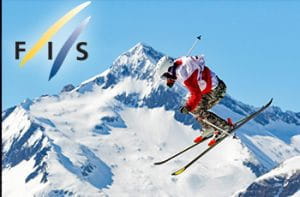 Il logo della FIS, uno sciatore generico in azione