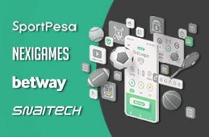 I loghi di SportPesa, Nexigames, Betway e Snaitech e dei palloni sportivi e uno smartphone