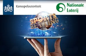 I loghi della gambling authority e della lotteria nazionale olandese e uno smartphone con la scritta Sports betting
