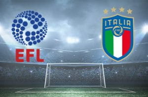 I loghi di EFL e FIGC e la porta di un campo da calcio