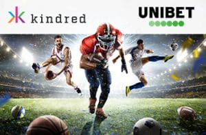 Il logo di Kindred Group, il logo di Unibet, degli sportivi in azione