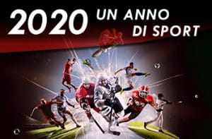 La scritta “2020 anno di sport” e diversi sportivi in azione