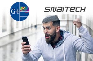 I loghi di G4 e Snaitech e un ragazzo con uno smartphone