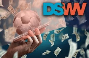 Il logo della DSWV, una pioggia di banconote e uno smartphone con un pallone da calcio