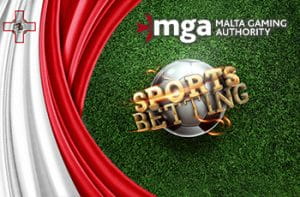 Il logo di Malta Gaming Authority, la scritta Sports Betting e la bandiera maltese
