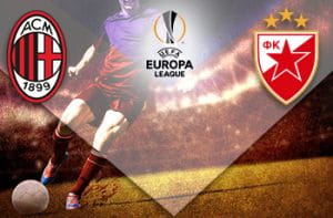 Il logo del Milan, il logo dell’Europa League, il logo della Stella Rossa Belgrado