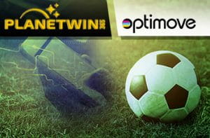 I loghi di Planetwin365 e Optimove e un pallone da calcio