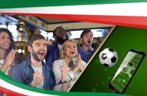 Ragazzi e ragazze esultano, un pallone, uno smartphone e la bandiera italiana