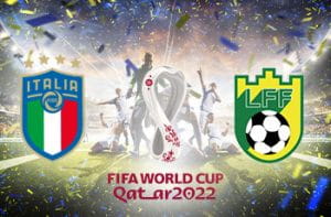 Il logo della nazionale italiana, il logo dei mondiali di Qatar 2022, il logo della nazionale della Lituania