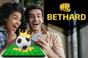 Il logo di Bethard e due ragazzi davanti a uno smartphone