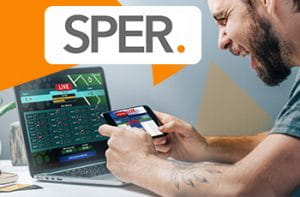 Il logo della SPER (Swedish Gambling Association) e uno scommettitore generico