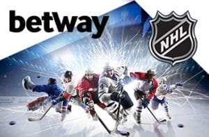 I loghi di Betway e della NHL e dei giocatori di hockey su ghiaccio