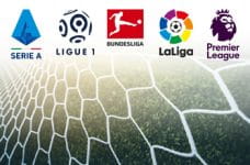 Il logo di Serie A, Premier League, Liga, Bundesliga e Ligue 1 e una rete