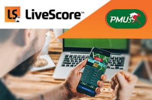 I loghi di LiveScore e PMU, un laptop e uno smartphone