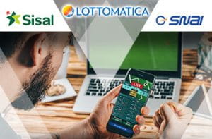 I loghi di Lottomatica, Sisal e SNAI, un laptop e uno smartphone