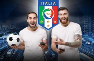 Il logo della FIGC e due ragazzi con un pallone