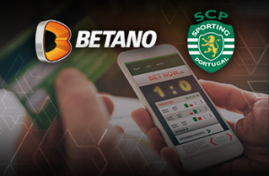 Il logo del bookmaker Betano e il logo dello Sporting Lisbona