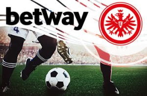 I loghi di Betway e dell'Eintracht Francoforte e dei calciatori in azione