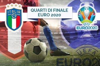 Il logo della nazionale italiana, il logo di Euro 2020, quarti di finale