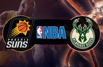Il logo di Phoenix Suns, il logo della NBA, il logo di Milwaukee Bucks
