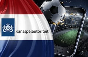 Il logo della KSA, la gambling commission olandese, la bandiera dell'Olanda e un pallone da calcio