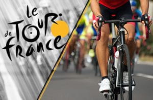 Il logo del Tour de France 2021 e un ciclista generico in azione