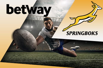 Rugbista in azione con logo Betway e logo Springbooks.