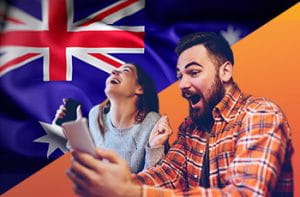 Ragazzi che scommettono online con bandiera australiana.
