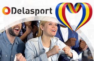 Tifosi con logo Delasport e bandiera rumena.