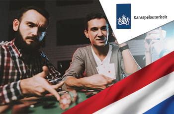 Ragazzi che giocano al casinò, logo KSA e bandiera olandese.