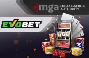 Giochi da casinò con logo di Evobet e logo MGA.