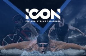 Le tre specialità del triathlon bici, nuoto e corsa e il logo di Icon Livigno.