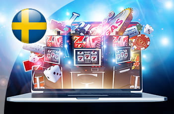 Giochi da casinò online e bandiera svedese.