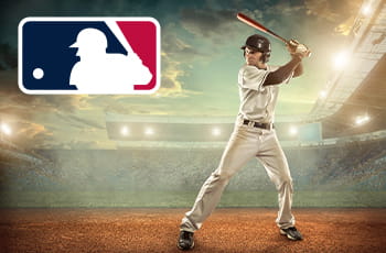 Giocatore di baseball in azione, logo MLB