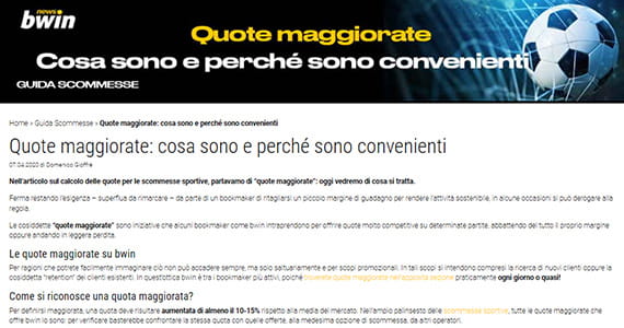 La promo scommesse Quote maggiorate di bwin