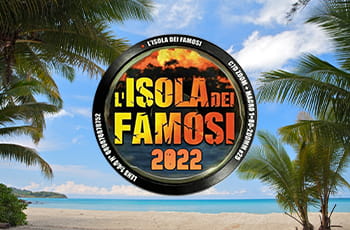 Paesaggio di un'isola tropicale, logo Isola dei famosi 2022