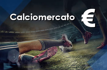 Calciatori in azione, logo euro e calciomercato