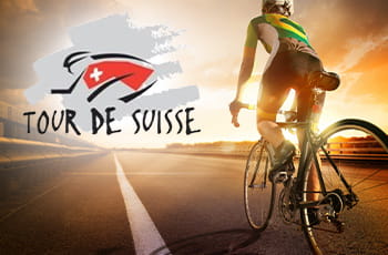 Ciclista su strada, logo Tour de Suisse