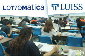 Aula universitaria. logo Luiss, logo Lottomatica