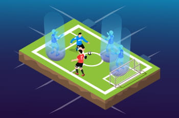 Campo di calcio con calciatori virtuali