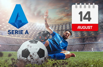 Calciatore in azione, logo Serie A, calendario 14 agosto