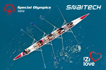Atleti di cannottaggio, logo SNAITECH, logo iZilove, logo Special Olympics Italia