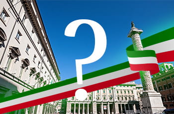 Palazzo Chigi, bandiera italiana, punto di domanda