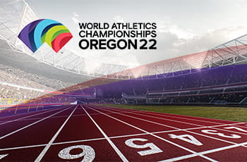 Pista di atletica, logo Mondiali Atletica Oregon 2022