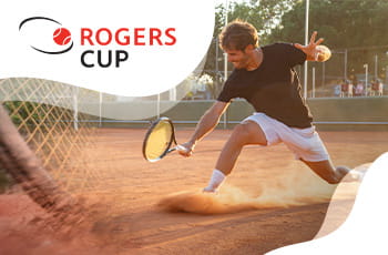 Tennista in azione, logo Rogers Cup