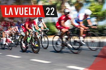 Ciclisti su strada, logo Vuelta 2022